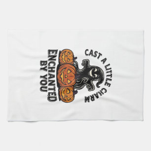 Love Spell Ghost Vintage Halloween Pumpkin Art_1 Tea Towel