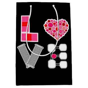 Love Spelled with Pickleballs Courts Net Paddles Medium Gift Bag