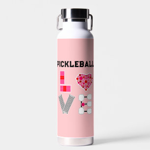 Love Spelled with Pickleballs Courts Net Paddles Water Bottle