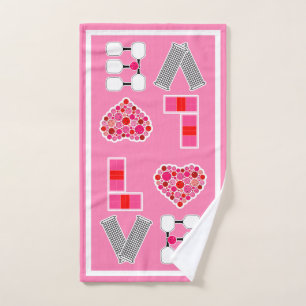 Love Spelled with Red & Pink Pickleball Equipment Hand Towel
