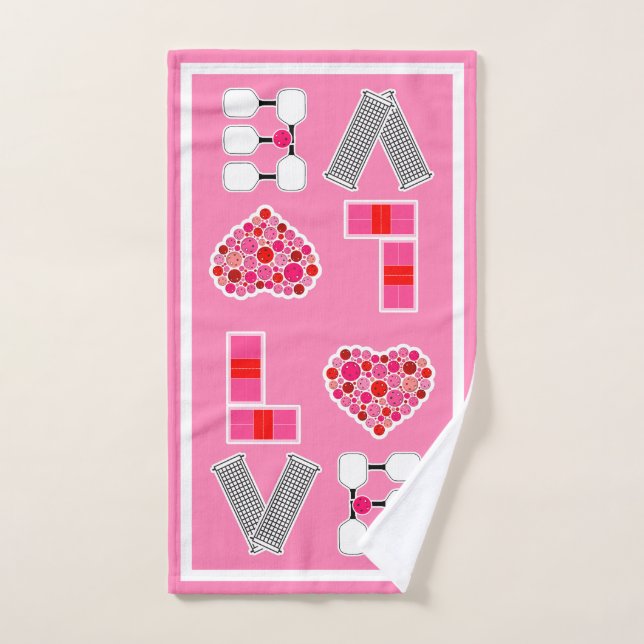 Love Spelled with Red & Pink Pickleball Equipment Hand Towel (Hand Towel)