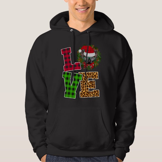 Love Sphynx Cat Santa Hat Leopard Funny Christmas  Hoodie (Front)