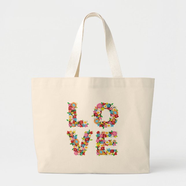 LOVE Spring Flowers Colourful Custom Gift Tote Bag (Front)