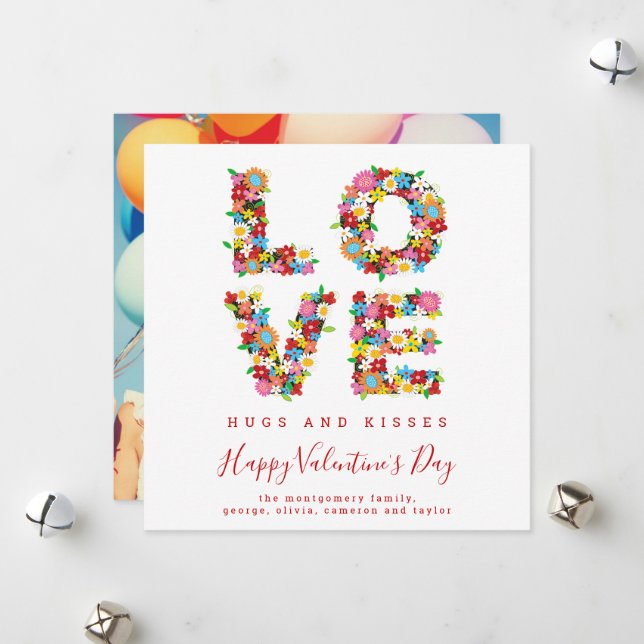 LOVE Spring Flowers Photo Happy Valentine's Day Holiday Card (Front/Back In Situ)