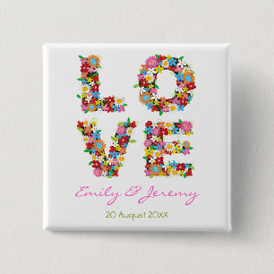 LOVE Spring Flowers Wedding Favour Gift Button