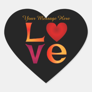LOVE Square Lettering Ombre Red & Yellow on black Heart Sticker