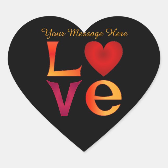 LOVE Square Lettering Ombre Red & Yellow on black Heart Sticker (Front)
