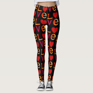 LOVE Square Lettering Ombre Red & Yellow on black Leggings