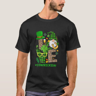 Love St Patrick Day Gnomes Shamrock Lucky Leopard T-Shirt