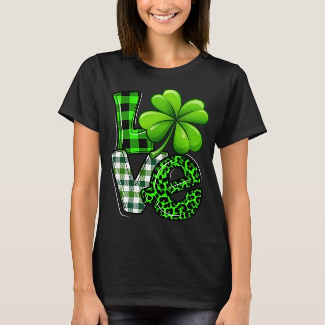Love St Patricks Day Matching Family Shamrock Gree T-Shirt (Front)