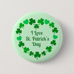 Love St. Patrick's Day Shamrock and Heart Wreath 6 Cm Round Badge