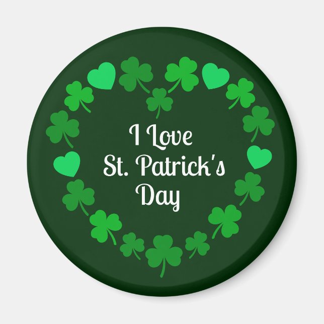 Love St. Patrick's Day Shamrock and Heart Wreath Magnet (Front)