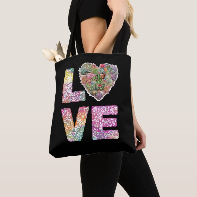 Love Stacked Word Tote Bag (Close Up)