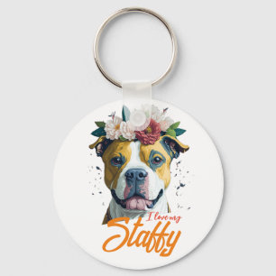 Love Staffordshire Bull Terrier - I Love My Staffy Key Ring