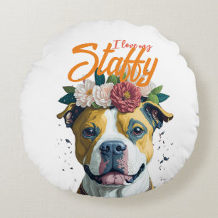 Love Staffordshire Bull Terrier - I Love My Staffy Round Cushion
