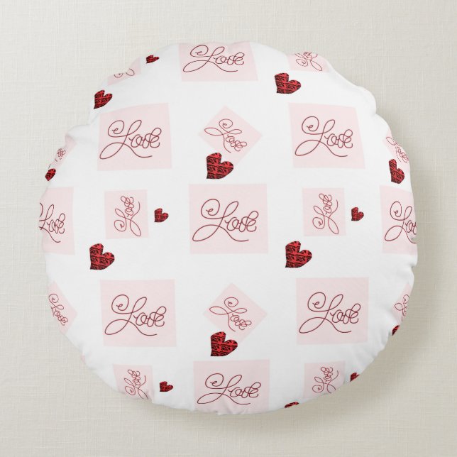 Love Stamp - Pink Design Round Cushion (Front)