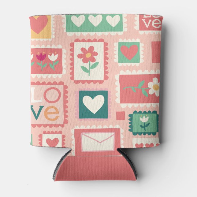 Love Stamps Floral Can Cooler (Front)