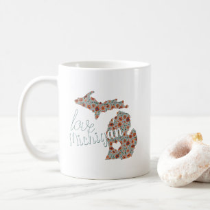 Love State Of Michigan Poppies Floral Pattern Coffee Mug