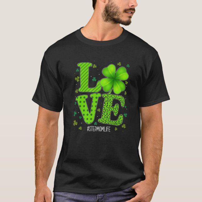 Love Stepmom Green Plaid Leopard St Patrick's Day T-Shirt (Front)