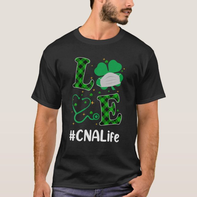 Love Stethoscope CNA Apparel Shamrock St Patricks T-Shirt (Front)