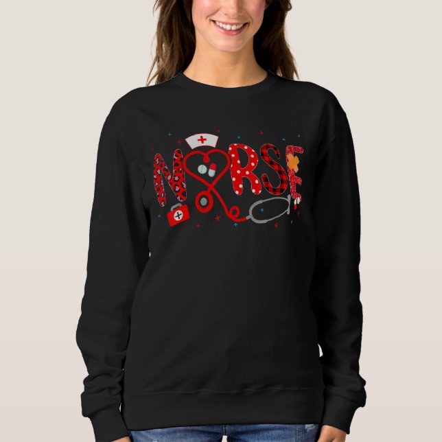 Love Stethoscope Nurse Week 2022 Leopard Plaid Red Sweatshirt (Front)