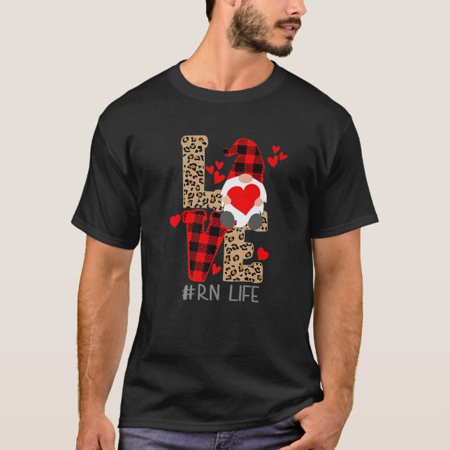 LOVE Stethoscope RN Life Valentine Day 2022 Gnomes T-Shirt (Front)