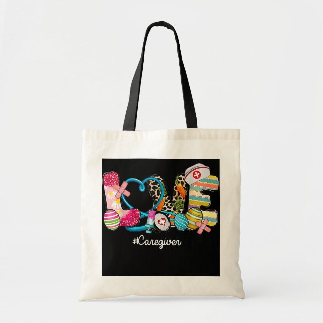 LOVE Stethoscope Scrub Caregiver Nurse Life Tote Bag (Front)