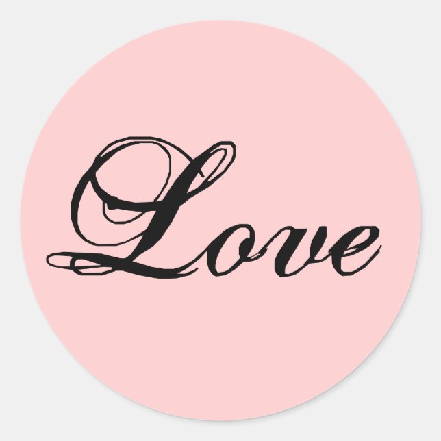 Love Sticker_Black on Baby Pink Classic Round Sticker (Front)
