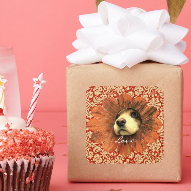 Love Sticker - Cute Puppy Peeking Out of a Flower (Party)