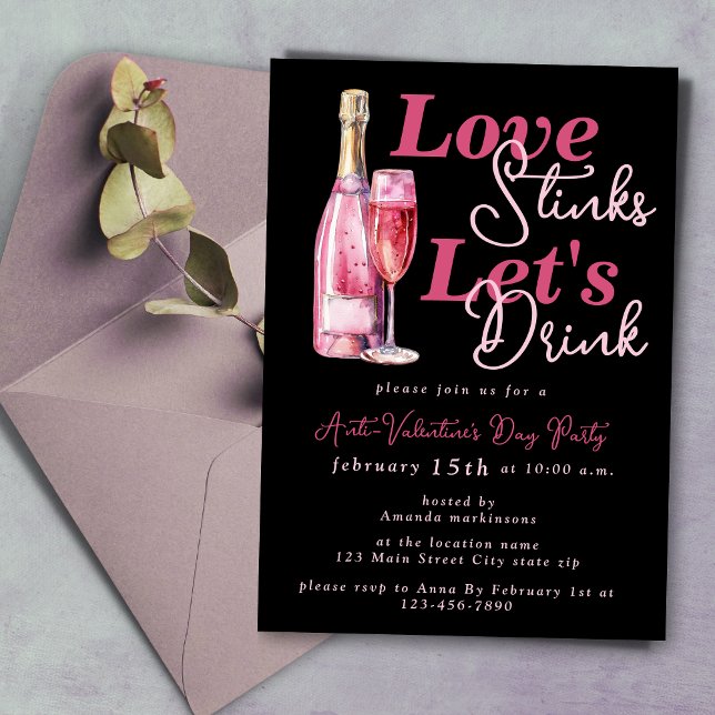 Love Stinks Black Anti Valentine's Day Party Invitation (Creator Uploaded)