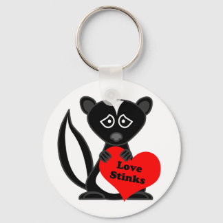 Love Stinks Cute Cartoon Skunk Holding Heart Key Ring