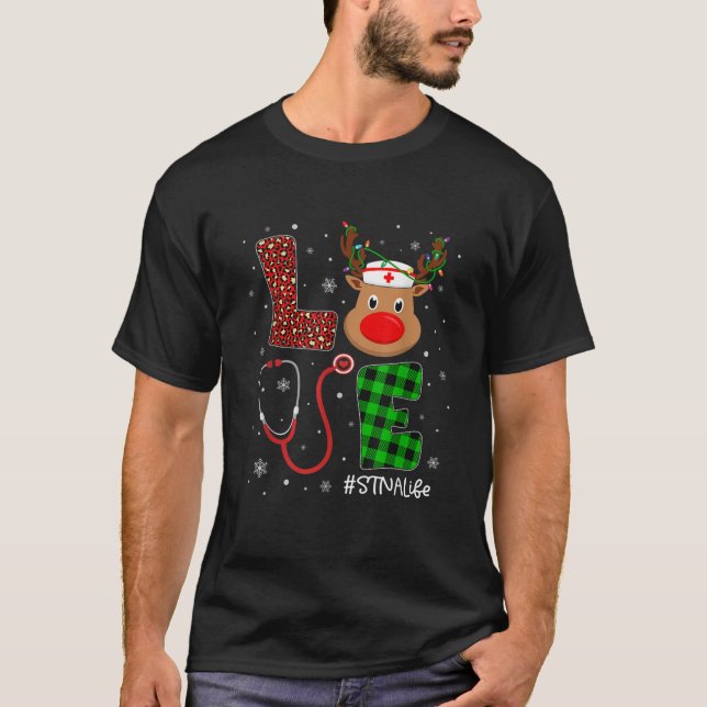 Love STNA Life Cute Reindeer Christmas Nurse Leopa T-Shirt (Front)