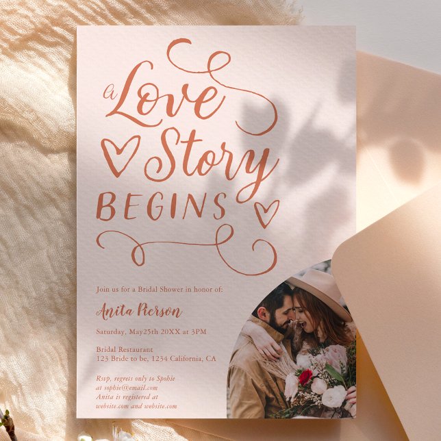 Love story boho terracotta photo bridal shower invitation (Creator Uploaded)