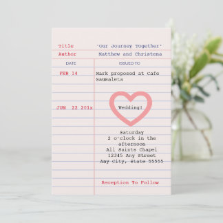 Love Story Due Date Library Card Wedding Invitatio