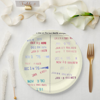 Love Story Due Date Library Card Wedding Paper Plate