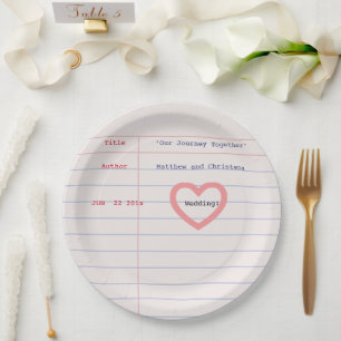 Love Story Due Date Library Card Wedding Paper Plate