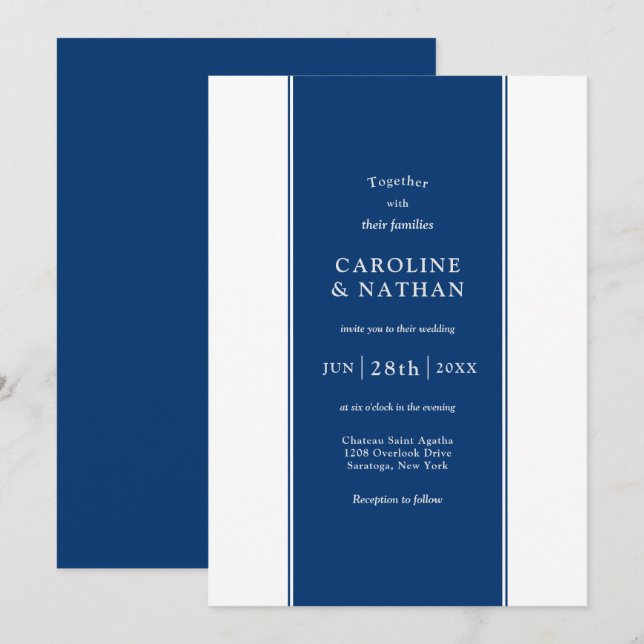 Love Story Elegant Colour Band in Deep Blue Invitation (Front/Back)