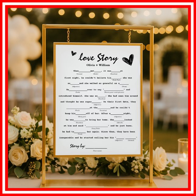  Love Story Game Funny Elegant Simple Wedding Poster (Creator Uploaded)