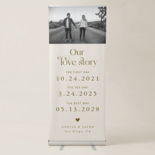 Love Story Retro Couple's Timeline Photo Beige Retractable Banner