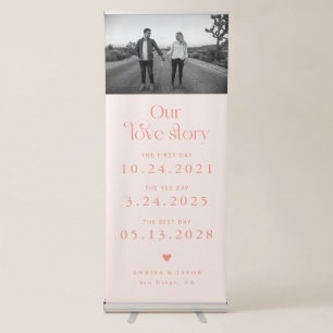 Love Story Retro Couples Timeline Photo Peach Retractable Banner