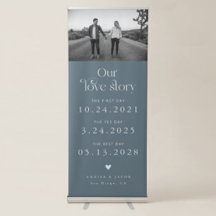 Love Story Retro Couples Timeline Photo Slate Blue Retractable Banner