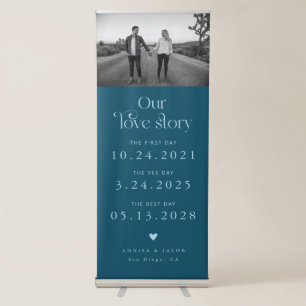 Love Story Retro Couple's Timeline Photo Teal Retractable Banner