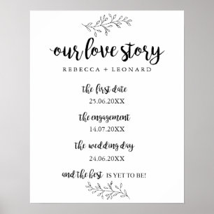 love story timeline wedding sign rustic botanical