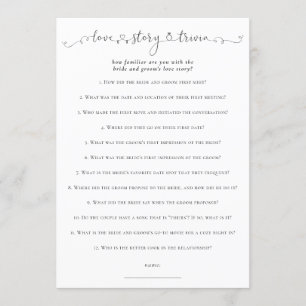 Love Story Trivia Bridal Shower White Game Card