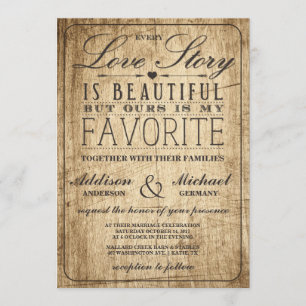 Love Story Typography   Vintage Barn Wood Wedding Invitation