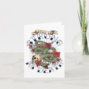 Love Strong As Death Vintage Skull Snake Red Roses Card