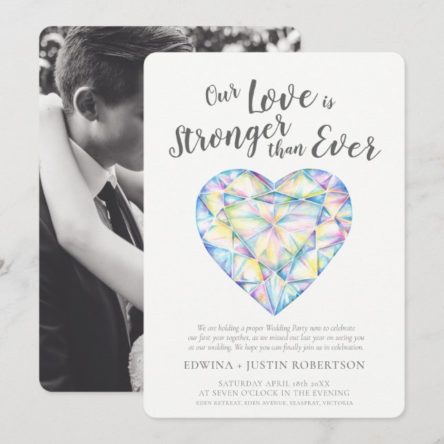 love strong diamond watercolor after wedding party invitation (Front/Back)