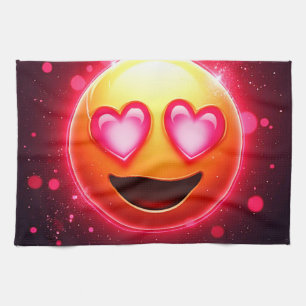 Love Struck Emoji Hearts Glow Tea Towel