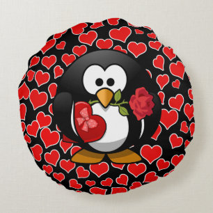 Love Struck Penguin Valentine Round Cushion