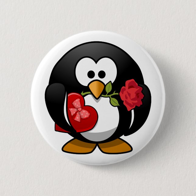 Love Struck Penguin With Valentine Gifts 6 Cm Round Badge (Front)